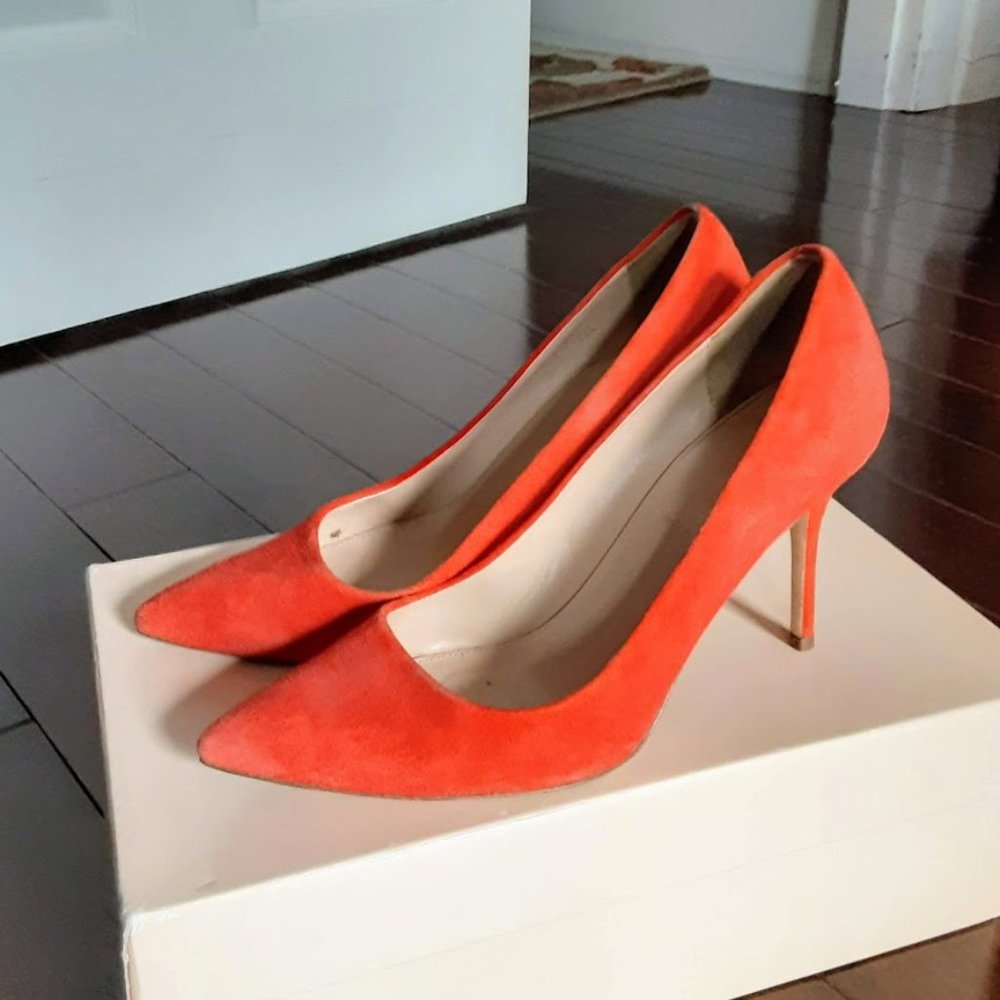 J.Crew,Elsie Red Orange Suede Heels